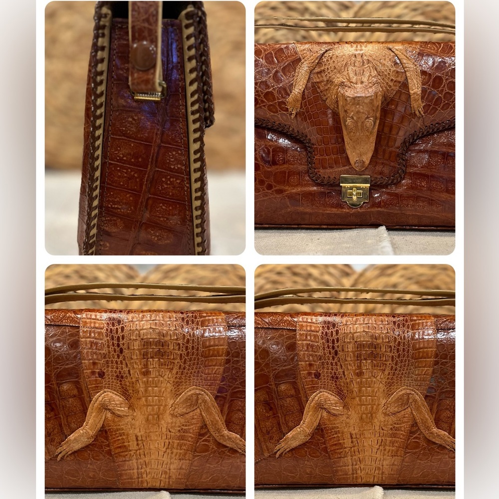 ✨VTG✨ 1950's Tourist Trade Alligator Purse Handbag w Taxidermy Baby Alligator - Picture 2 of 16